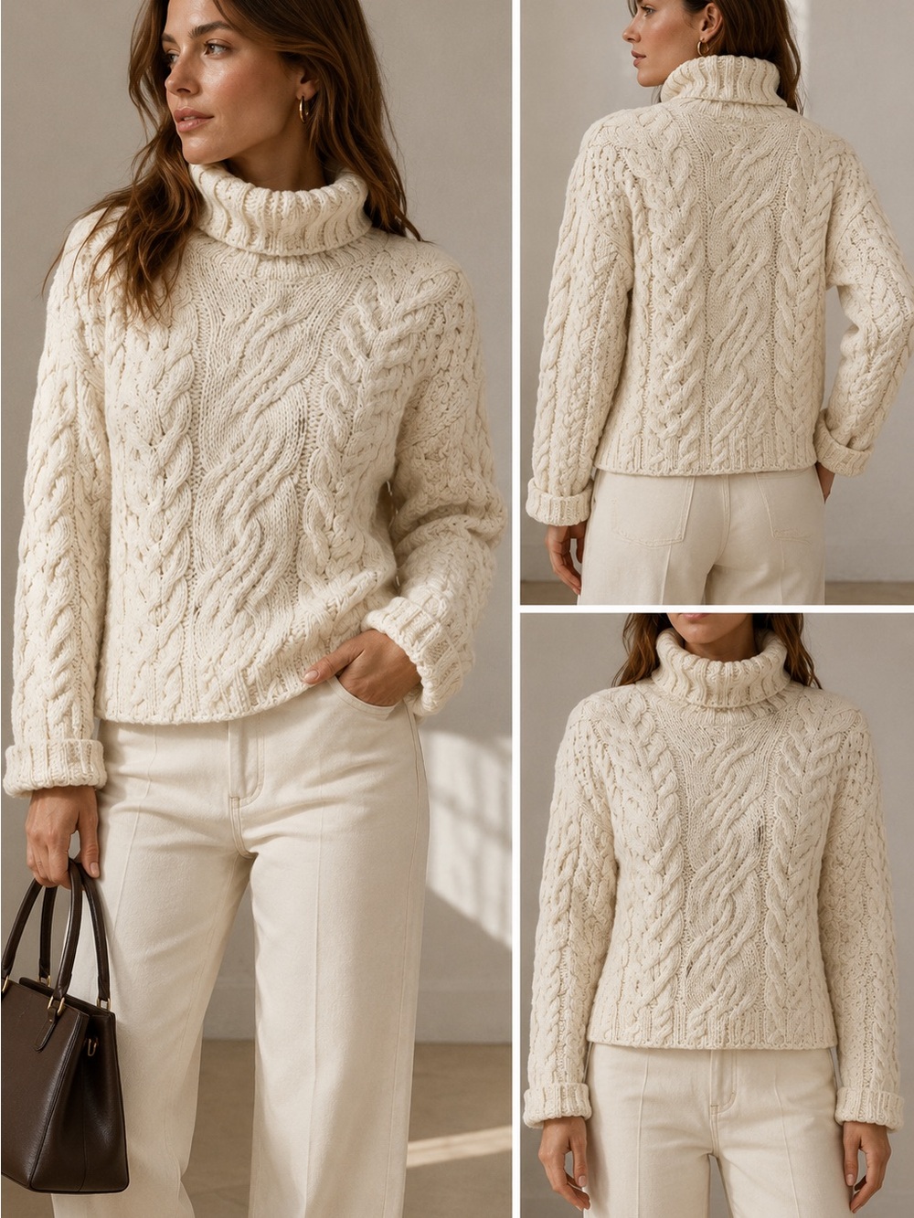 Carraig Donn Ireland 100% Merino Wool Cable Knit Turtleneck Sweater M